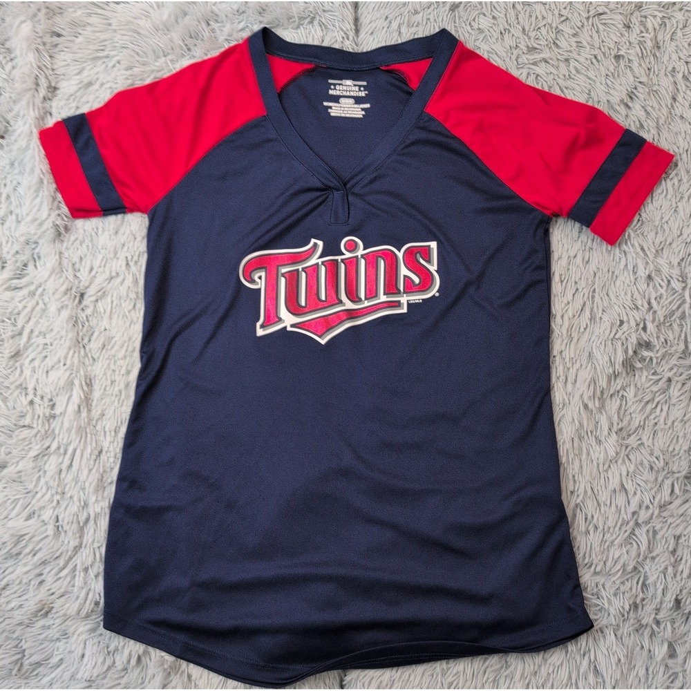 Minnesota Twins Shirt Womens M Blue Tee Baseball MLB Athletic V Neck